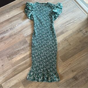 SHEIN Green Floral Smocked Dress with Ruffle Trim size 2